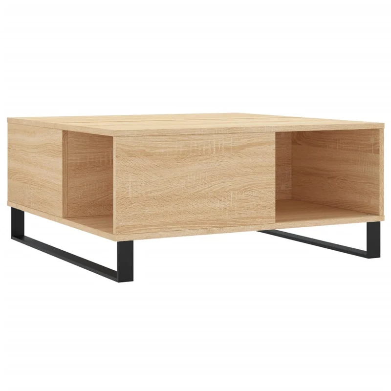 Table basse design rustique moderne 80 x 80 x 36,5 cm bois d'ingénierie couleur chêne et métal DEC039006