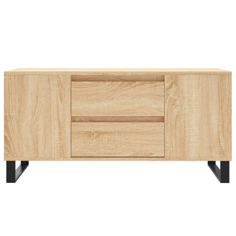 Table basse avec tiroirs et étagères design rustique moderne 102 x 44,5 x 50 cm bois d'ingénierie couleur chêne et métal DEC038890