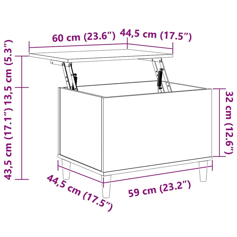 Table basse avec plateau relevable design rustique 60 x 44,5 x 45 cm bois d'ingénierie marron DEC038707