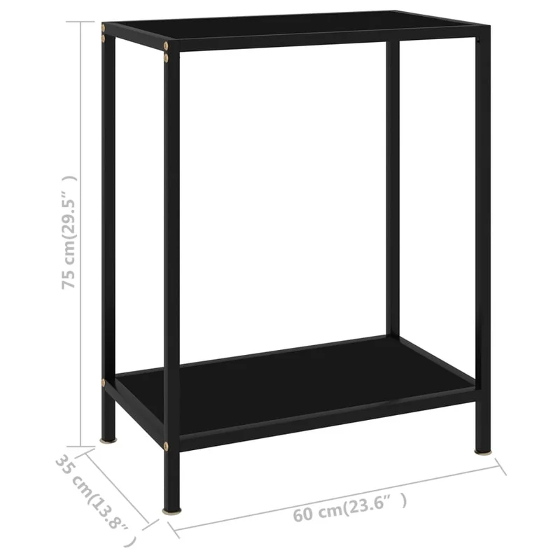 Table console meuble d'appoint 60 x 35 x 75 cm verre trempé noir et acier DEC032139