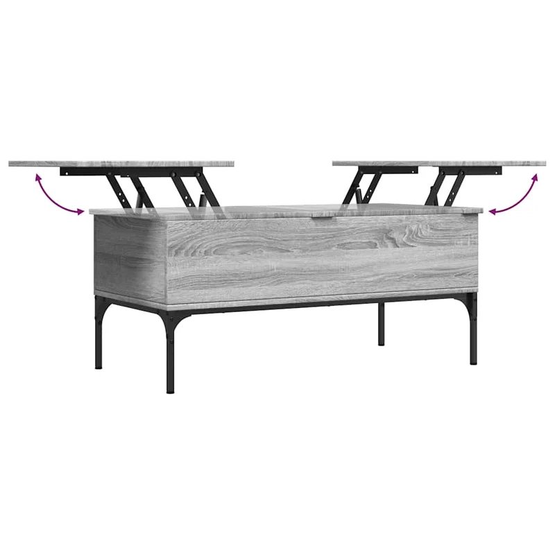 Table basse avec 2 compartiments cachés 100 x 50 x 45 cm bois d'ingénierie gris et métal DEC039953