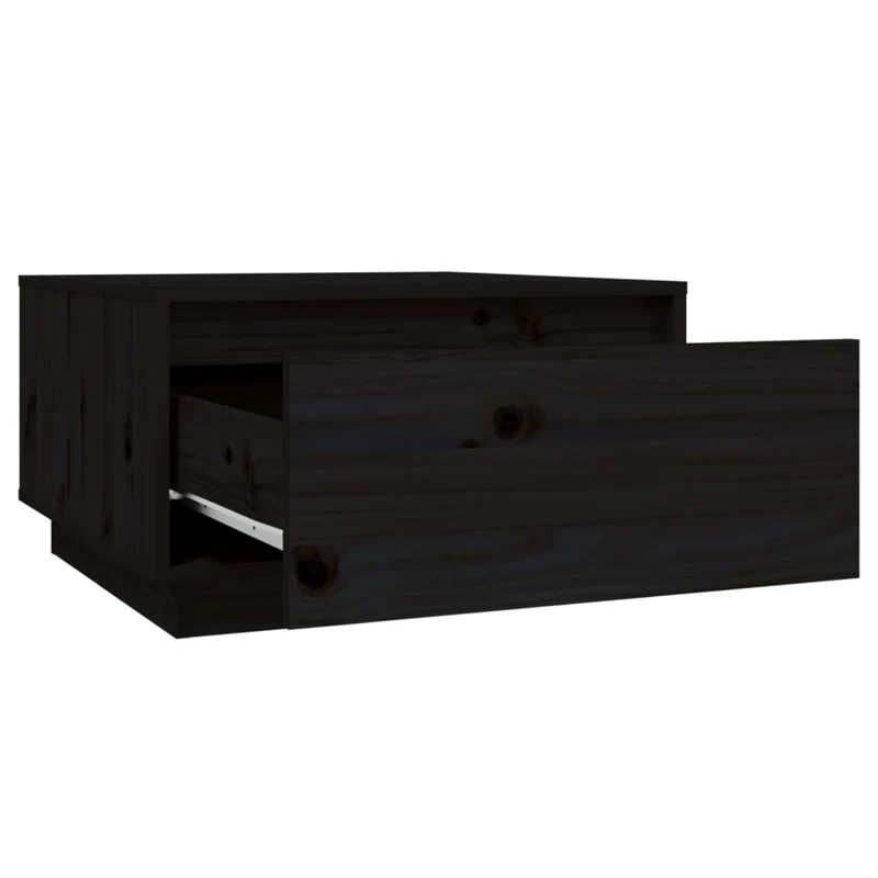 Table basse avec tiroir design rustique moderne 55 x 56 x 32 cm bois massif de pin noir DEC039695