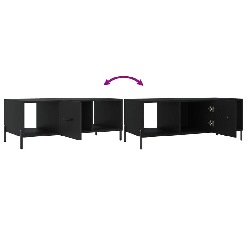Table basse avec tiroir design moderne 102 x 50 x 40 cm bois d'ingénierie noir et fer DEC039599