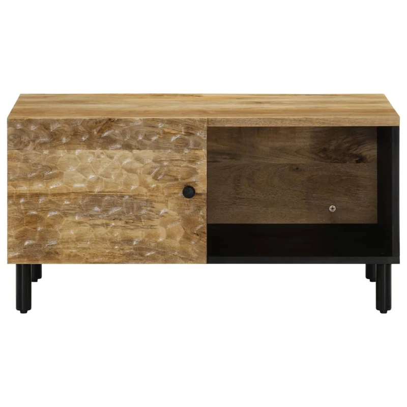 Table basse de salon design rustique 80 x 50 x 40 cm bois de manguier massif et fer DEC037152