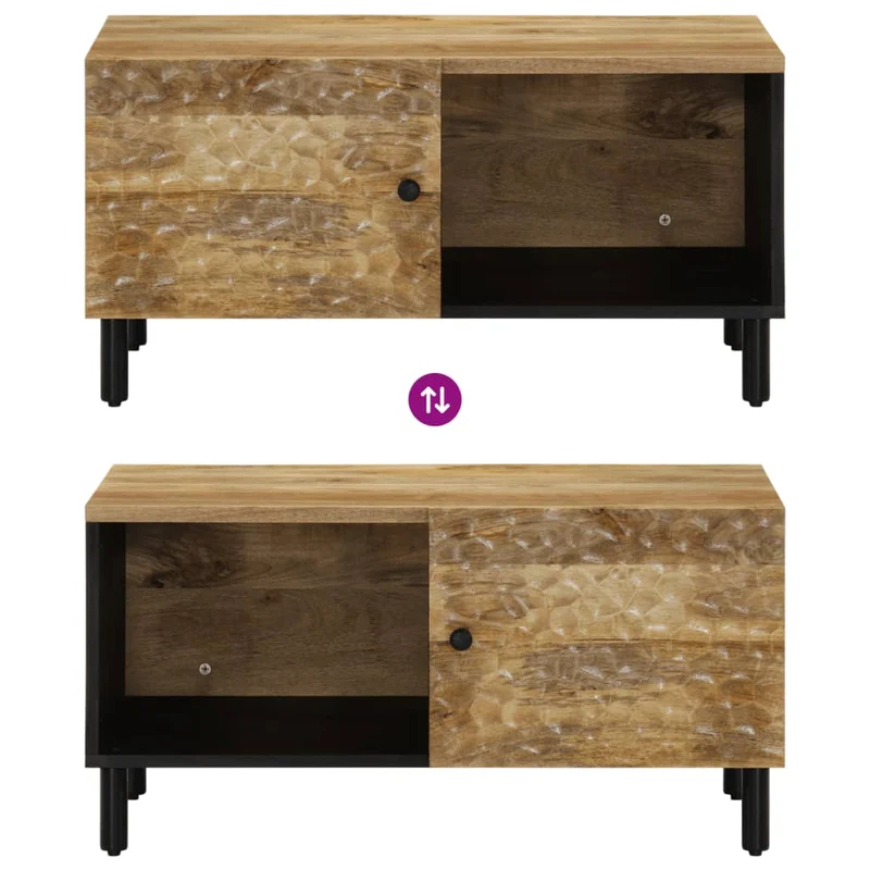Table basse de salon design rustique 80 x 50 x 40 cm bois de manguier massif et fer DEC037152