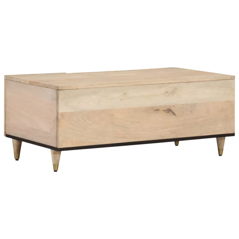 Table basse de salon design rustique 100 x 54 x 40 cm bois de manguier avec motifs sculptés DEC036945