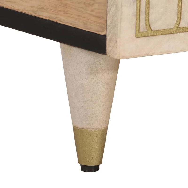 Table basse de salon design rustique 100 x 54 x 40 cm bois de manguier avec motifs sculptés DEC036945