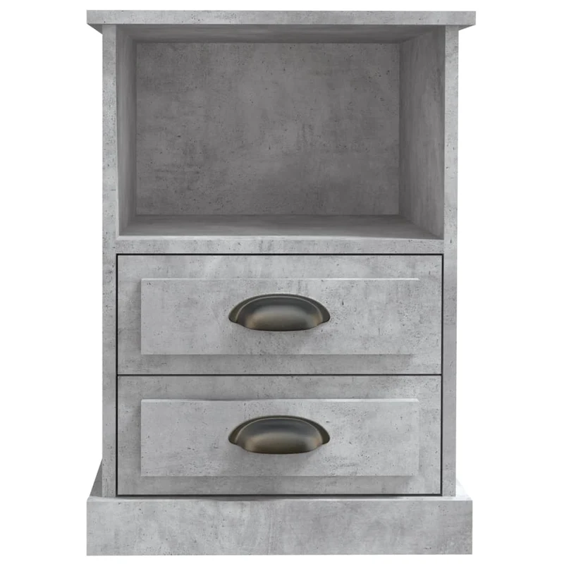 Table de chevet avec avec 2 tiroirs et compartiment ouvert 43 x 36 x 60 cm bois d'ingénierie gris DEC034040