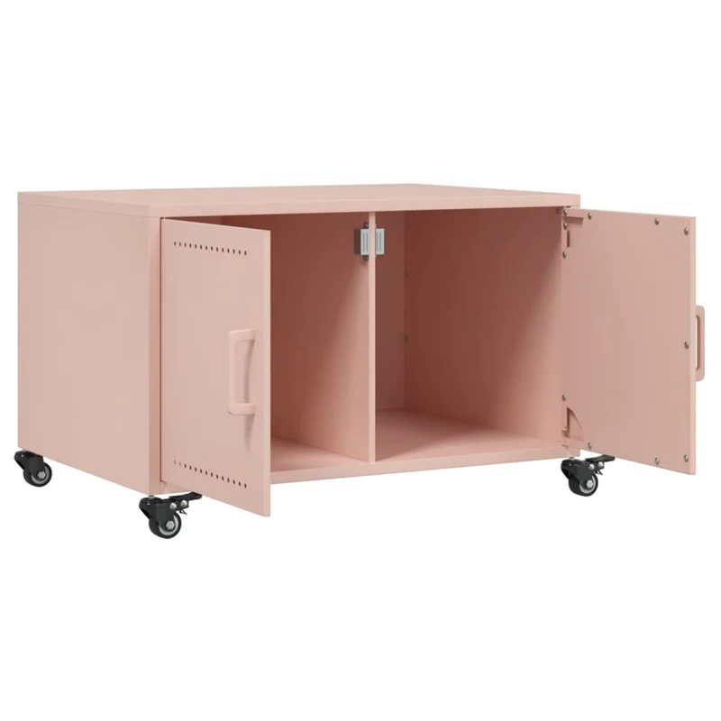 Table basse sur roulettes avec compartiment avec portes design industriel 68 x 50 x 43,5 cm acier rose DEC039915