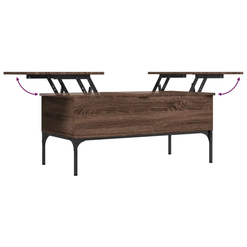 Table basse avec 2 compartiments cachés design industriel 100 x 50 x 45cm bois d'ingénierie marron et métal DEC038596