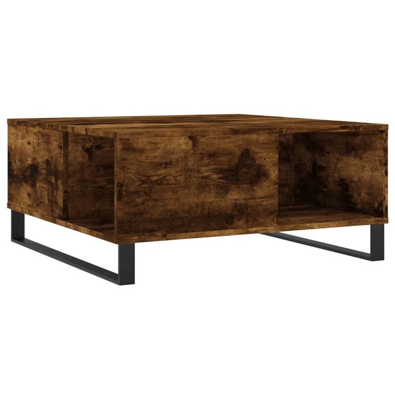 Table basse design rustique 80 x 80 x 36,5 cm bois d'ingénierie marron et métal DEC038486