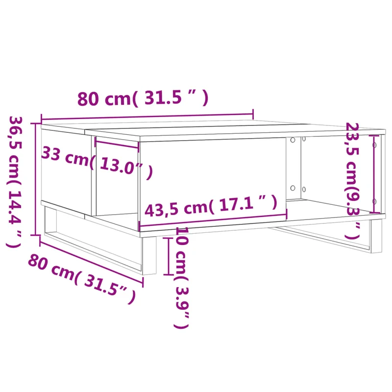 Table basse design rustique 80 x 80 x 36,5 cm bois d'ingénierie marron et métal DEC038486