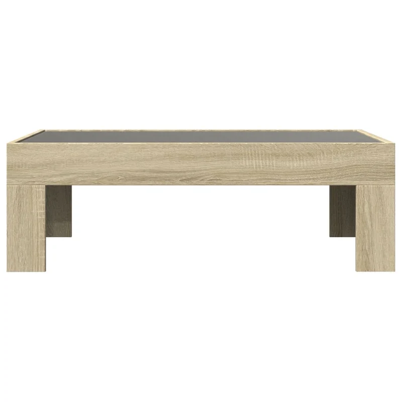Table basse de salon design moderne avec LED 90 x 50 x 30 cm bois d'ingénierie couleur chêne et verre DEC037489