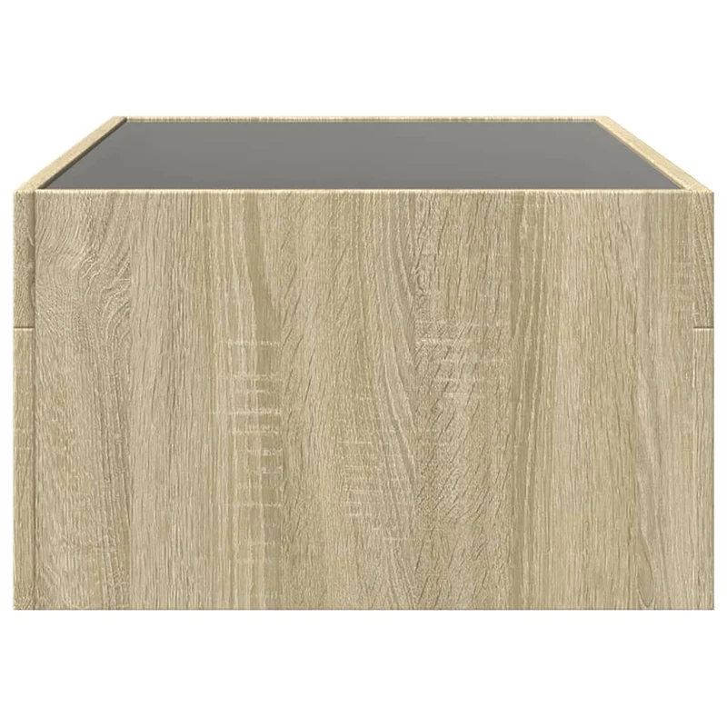 Table basse de salon design moderne avec LED 90 x 50 x 30 cm bois d'ingénierie couleur chêne et verre DEC037489