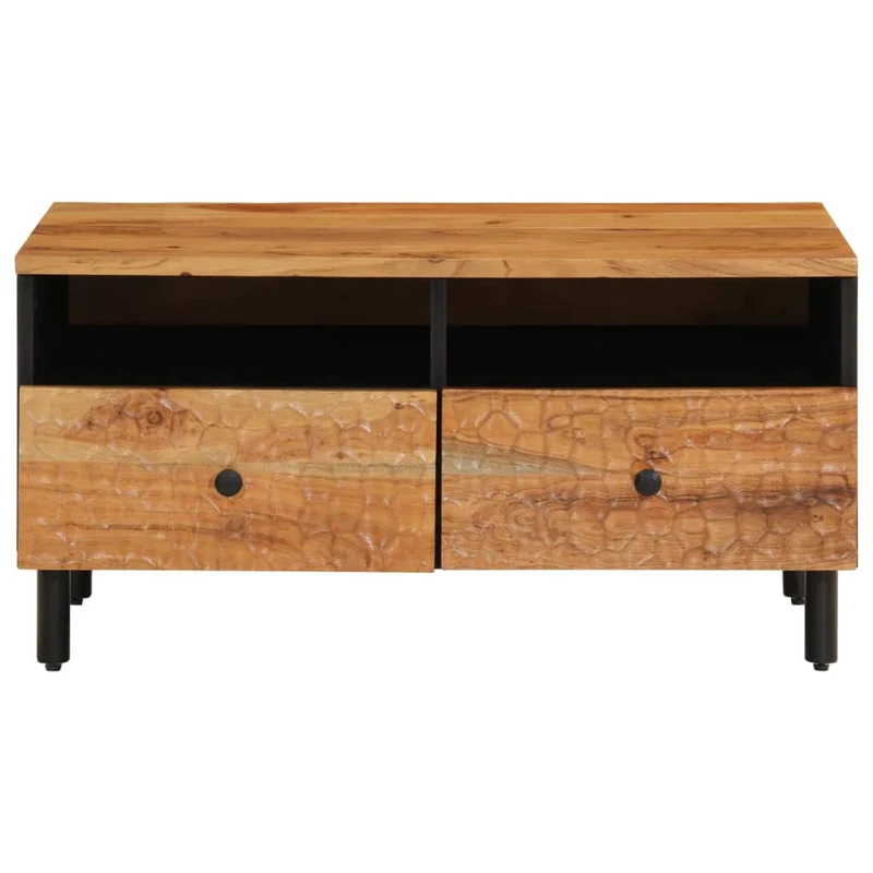 Table basse de salon avec tiroirs design rustique 80 x 54 x 40 cm bois massif d'acacia marron et fer DEC037183