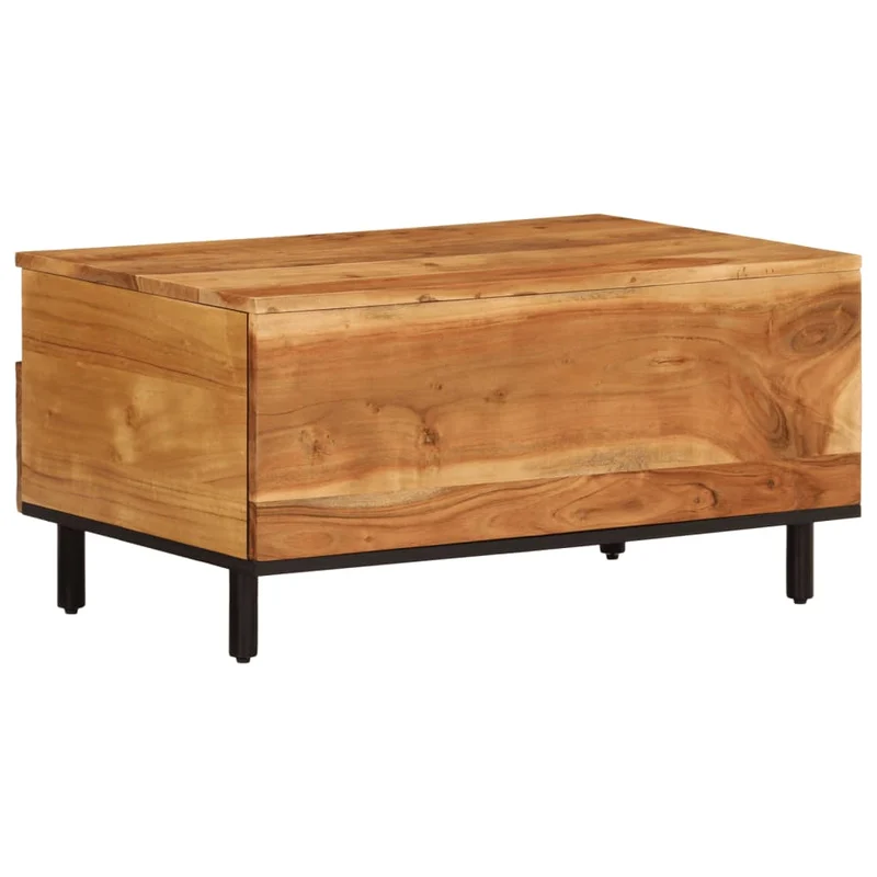 Table basse de salon avec tiroirs design rustique 80 x 54 x 40 cm bois massif d'acacia marron et fer DEC037183