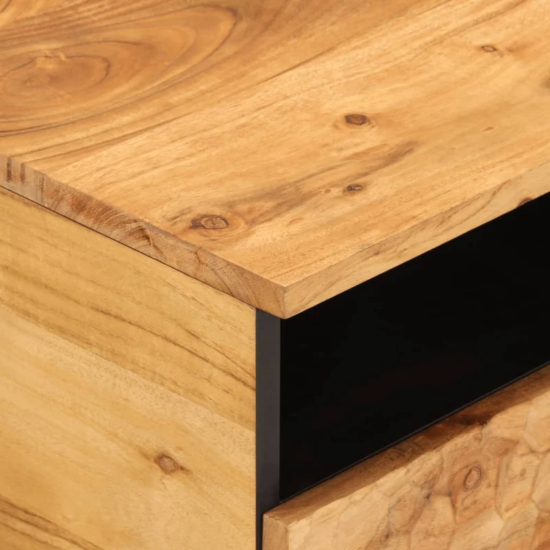 Table basse de salon avec tiroirs design rustique 80 x 54 x 40 cm bois massif d'acacia marron et fer DEC037183