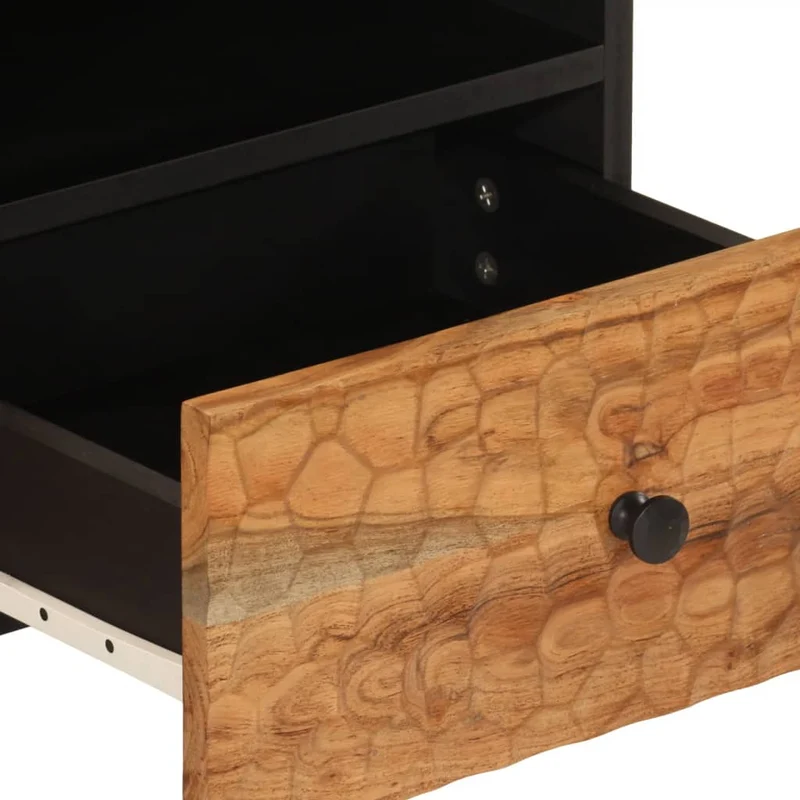 Table basse de salon avec tiroirs design rustique 80 x 54 x 40 cm bois massif d'acacia marron et fer DEC037183