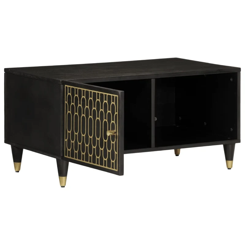 Table basse de salon design tropical 80 x 50 x 40 cm bois de manguier massif noir et fer DEC037146