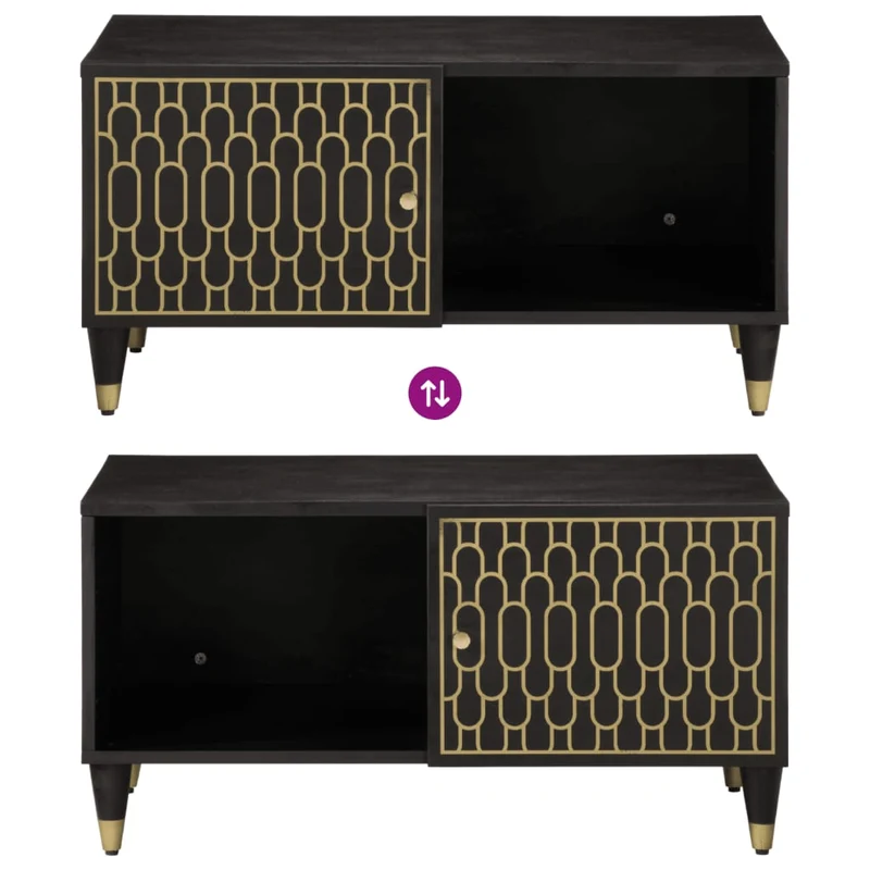 Table basse de salon design tropical 80 x 50 x 40 cm bois de manguier massif noir et fer DEC037146