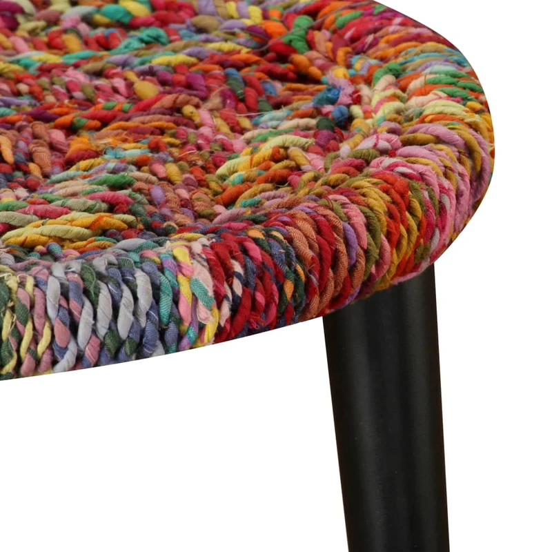 Lot de 2 tables d'appoint de salon design moderne en tissés chindi multicolore et acier DEC037035