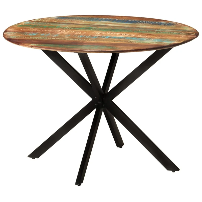 Table de salle à manger design industriel ø110 x 78 cm bois de récupération massif et acier DEC036683