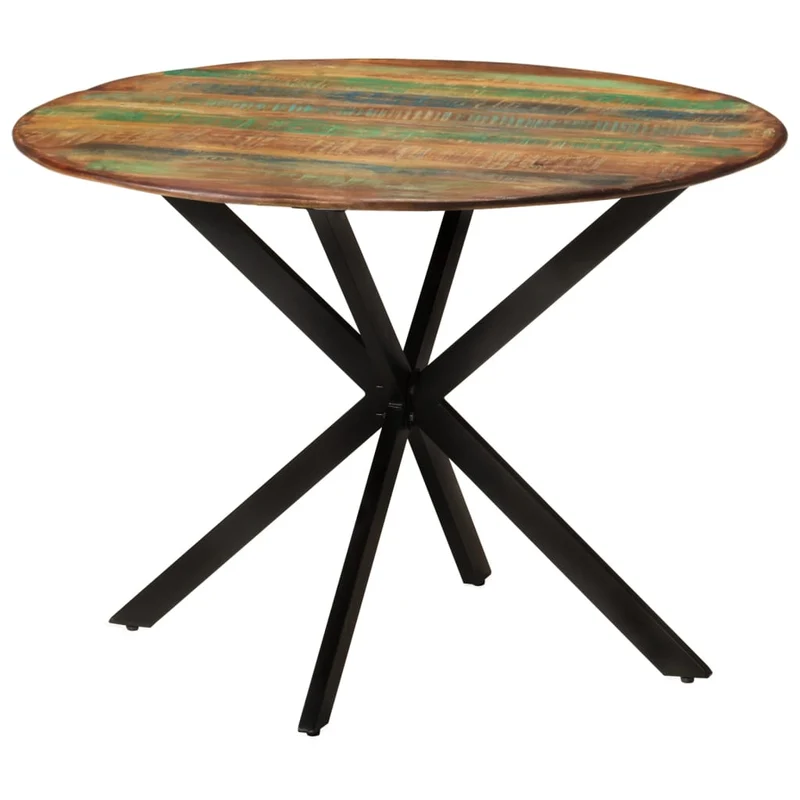 Table de salle à manger design industriel ø110 x 78 cm bois de récupération massif et acier DEC036683