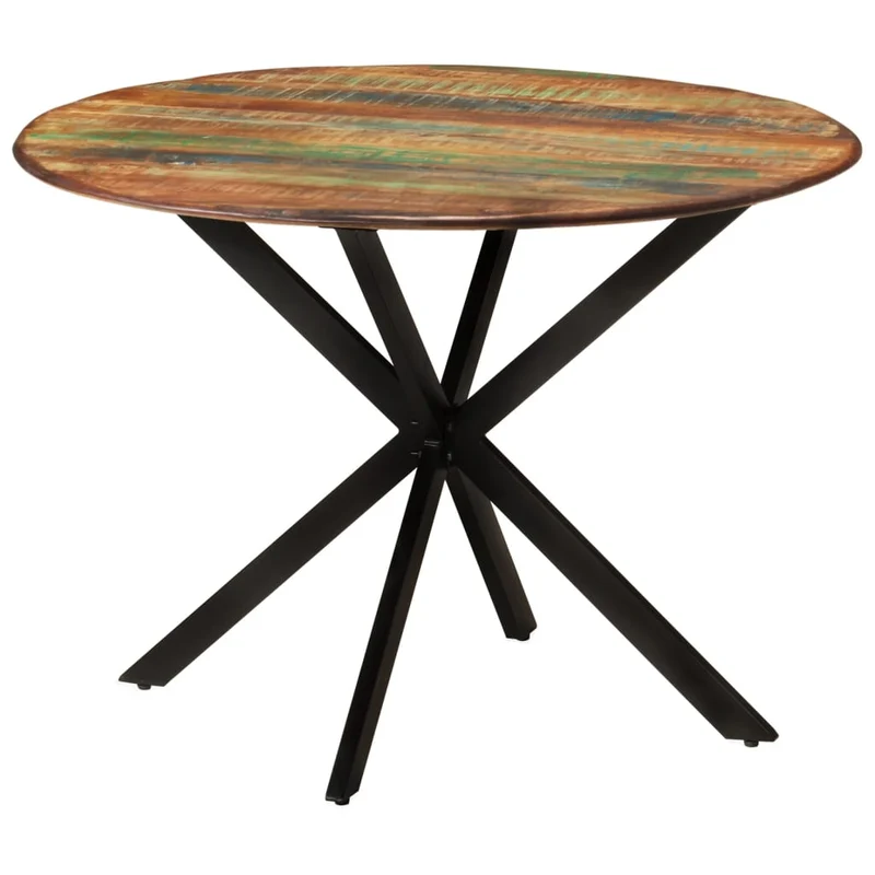 Table de salle à manger design industriel ø110 x 78 cm bois de récupération massif et acier DEC036683