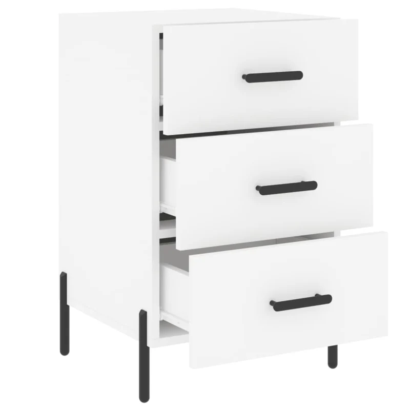 Table de chevet avec 3 tiroirs 40 x 40 x 66 cm bois d'ingénierie blanc et fer DEC033400
