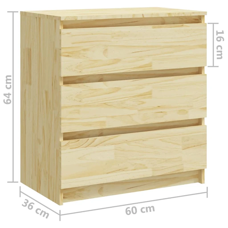 Table de chevet avec 3 tiroirs 60 x 36 x 64 cm bois de pin massif non traité DEC033078