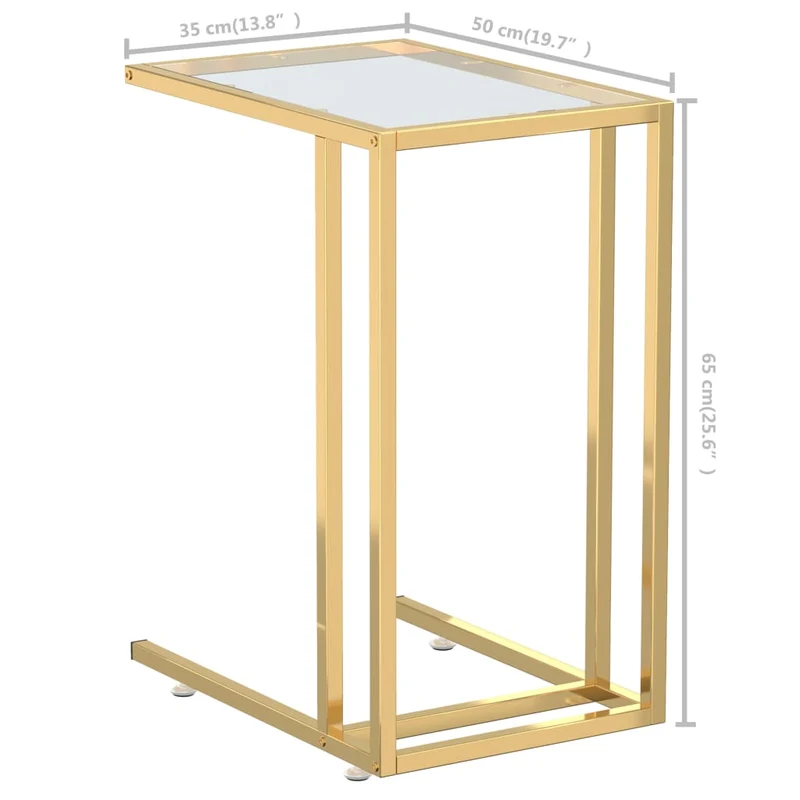 Table d'appoint table d'ordinateur bout de canapé 50 x 35 x 65 cm verre trempé transparent et fer doré DEC032513