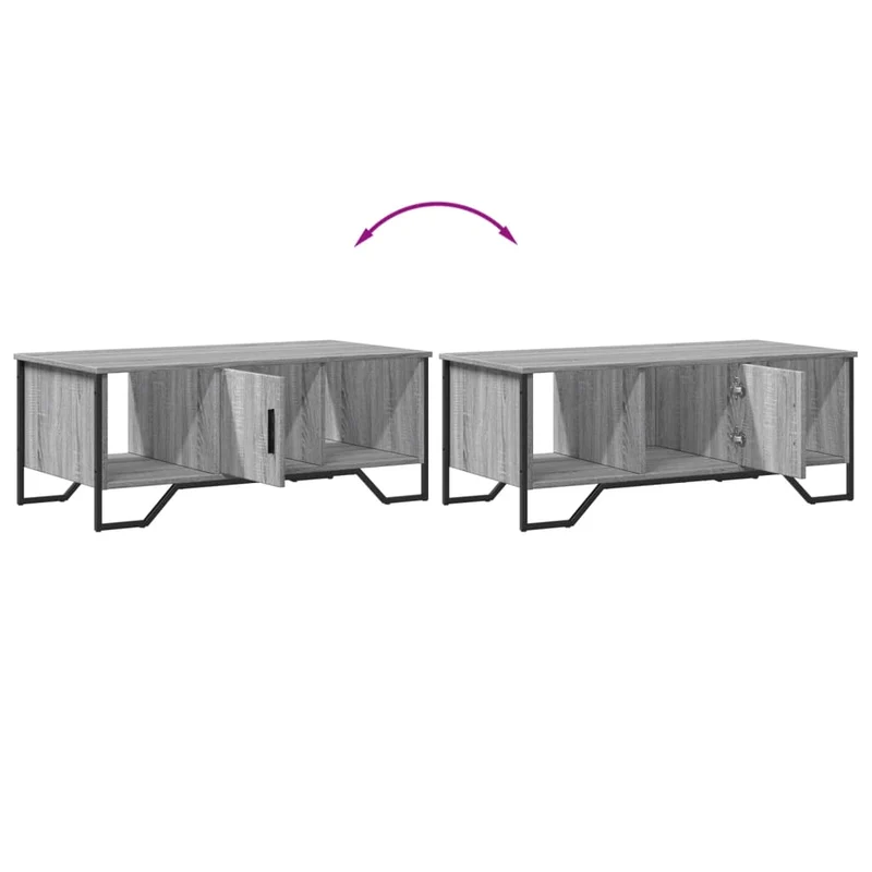 Table basse avec compartiment de rangement style industriel 100 x 51 x 40 cm bois d'ingénierie gris et métal DEC039960