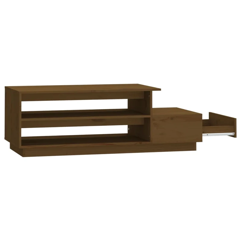 Table basse avec 2 compartiments et un tiroir design rustique 120 x 50 x 40,5 cm bois massif de pin marron DEC039476