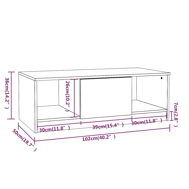 Table basse avec espace de rangement design moderne et contemporaine 102 x 50 x 36 cm bois d'ingénierie couleur chêne DEC038896