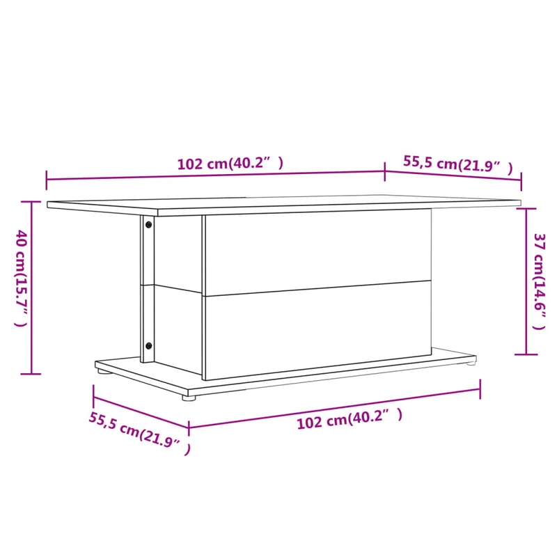 Table basse design rustique 102 x 55,5 x 40 cm bois d'ingénierie marron DEC038640