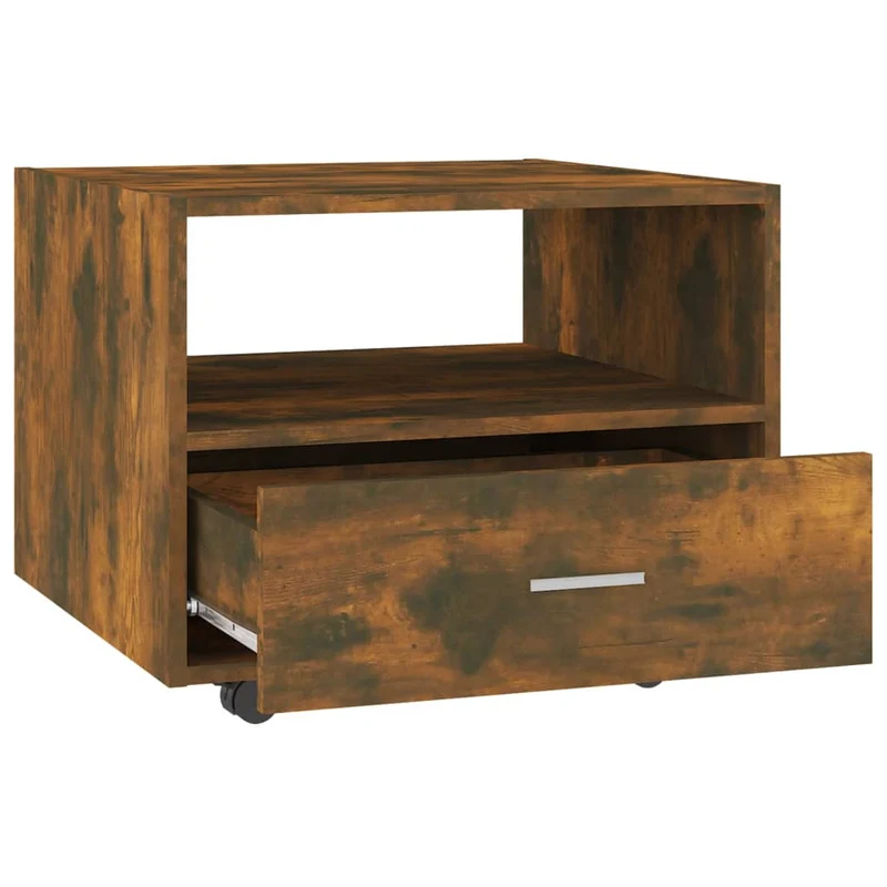 Table basse sur roulettes avec tiroir design rustique 55 x 55 x 40 cm bois d'ingénierie marron DEC038434