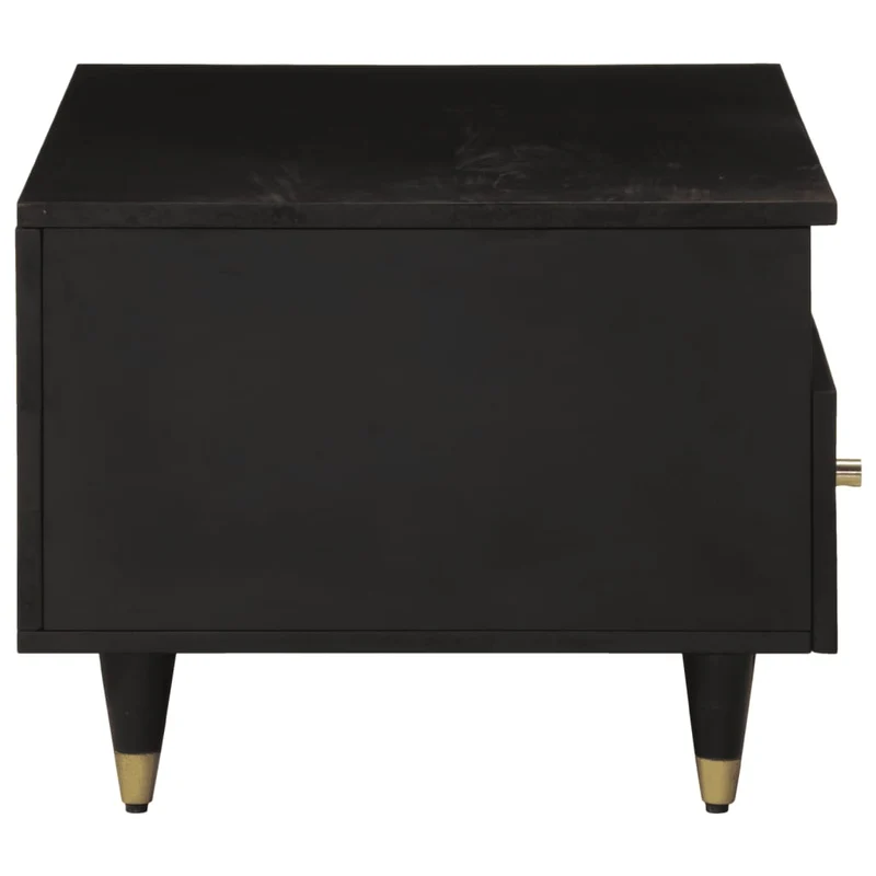 Table basse de salon avec tiroirs design moderne 80 x 54 x 40 cm bois de manguier massif noir et fer DEC037177