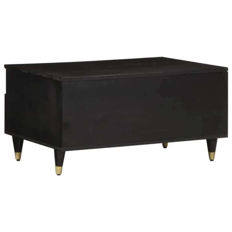 Table basse de salon avec tiroirs design moderne 80 x 54 x 40 cm bois de manguier massif noir et fer DEC037177