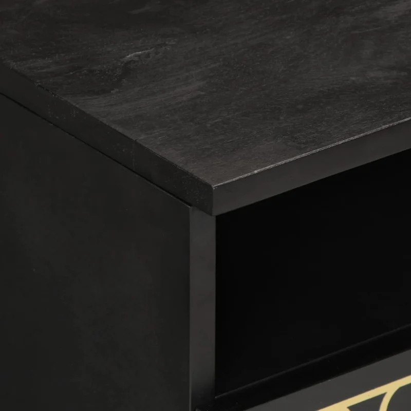 Table basse de salon avec tiroirs design moderne 80 x 54 x 40 cm bois de manguier massif noir et fer DEC037177