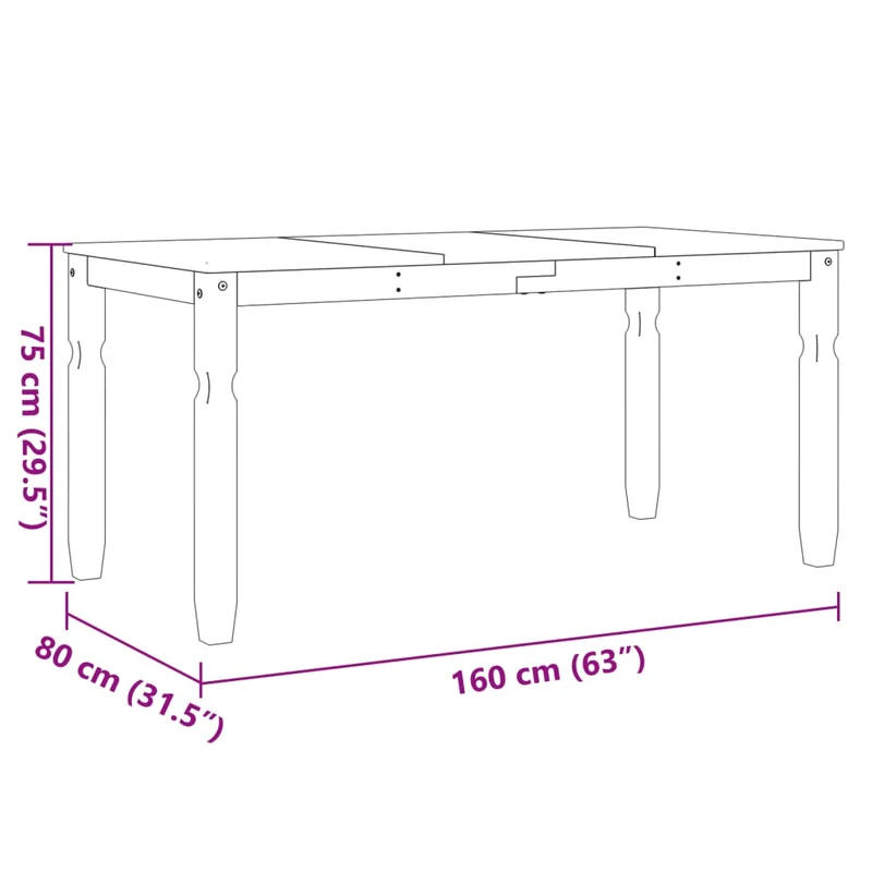 Table de salle à manger design rustique 160 x 80 x 75 cm bois massif de pin DEC036852