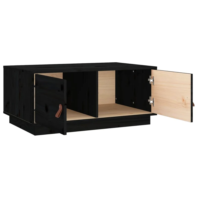 Table basse avec compartiment de rangement design rustique moderne 80 x 50 x 35 cm bois massif de pin noir DEC039759