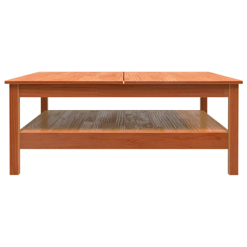 Table basse avec étagère design rustique 100 x 100 x 40 cm bois massif de pin couleur cire marron DEC039081