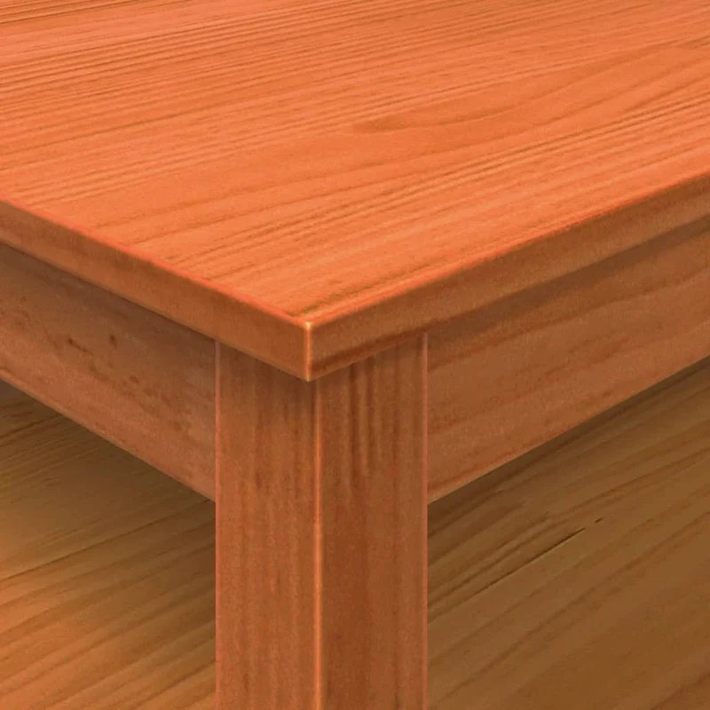 Table basse avec étagère design rustique 100 x 100 x 40 cm bois massif de pin couleur cire marron DEC039081