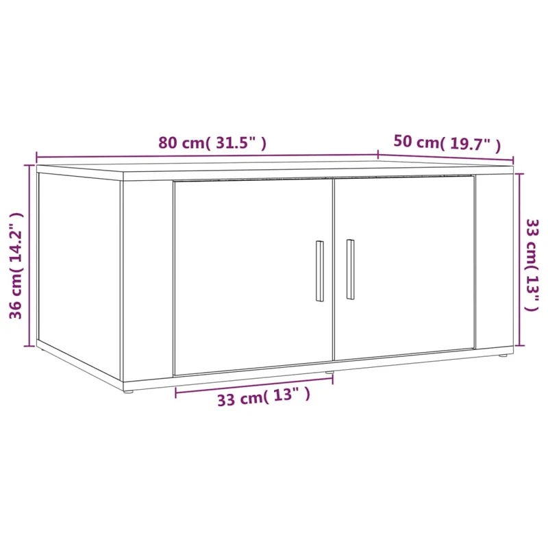 Table basse avec 2 compartiments style rustique 80 x 50 x 36 cm bois d'ingénierie couleur chêne DEC038997