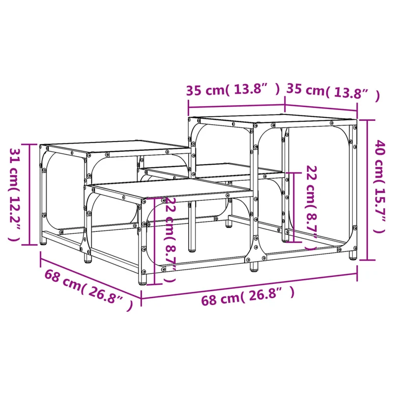 Table basse avec étagères design industriel 68 x 68 x 40 cm bois d'ingénierie et métal DEC038984