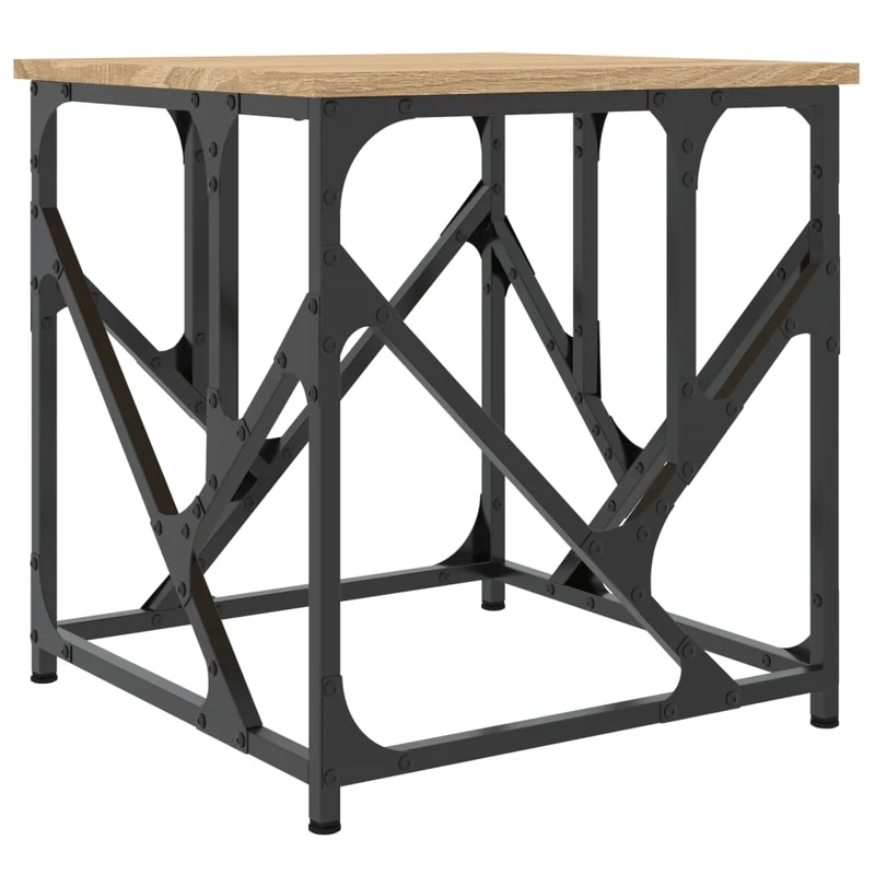 Table basse design industriel 45 x 45 x 47,5 cm bois d'ingénierie et métal DEC038934