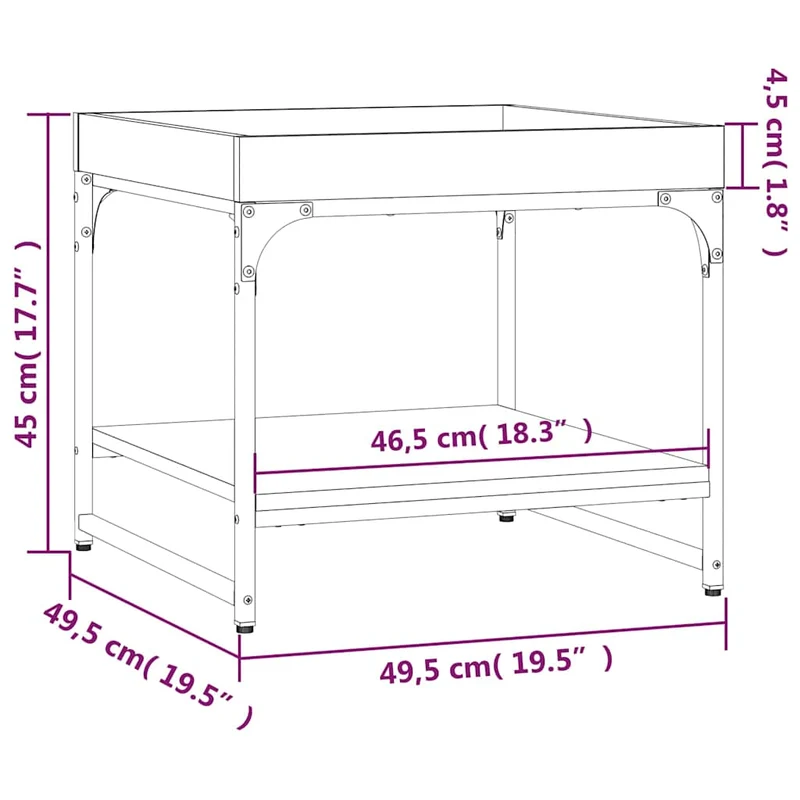 Table basse avec étagère design industriel 49,5 x 49,5 x 45 cm bois d'ingénierie marron et fer DEC038665