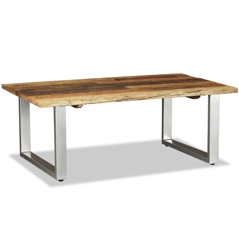 Table basse design industriel bois de récupération massif pieds en fer 100 x 60 x 38 cm DEC038245