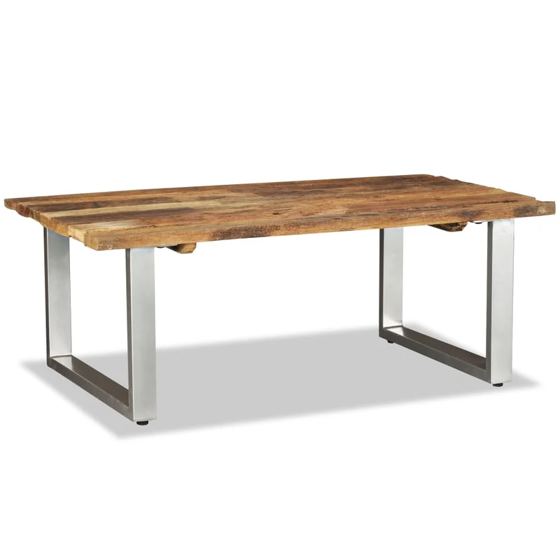 Table basse design industriel bois de récupération massif pieds en fer 100 x 60 x 38 cm DEC038245