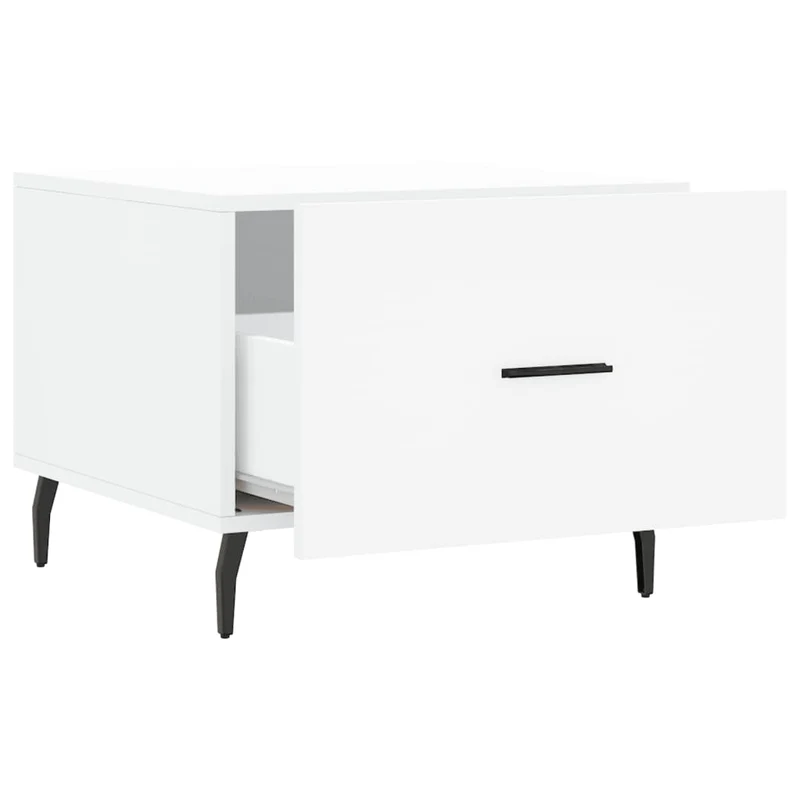 Table basse avec tiroir design moderne 50 x 50 x 40 cm bois d'ingénierie blanc et fer DEC037879